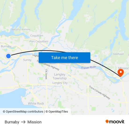 Burnaby to Mission map