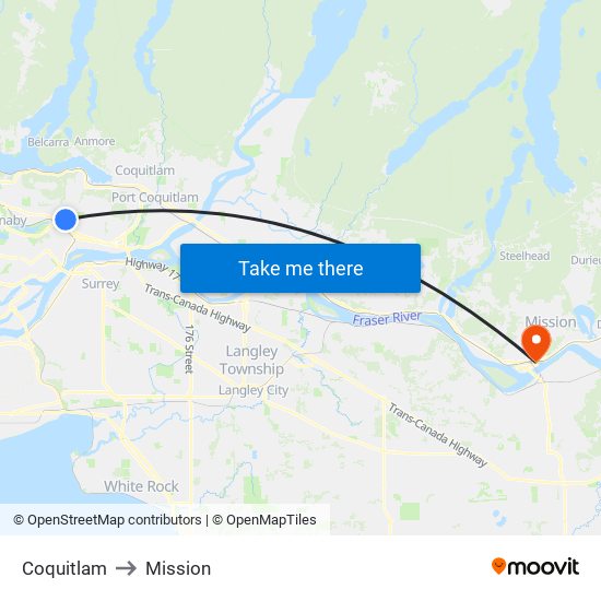 Coquitlam to Mission map