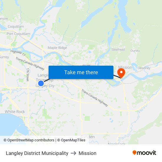 Langley District Municipality to Mission map