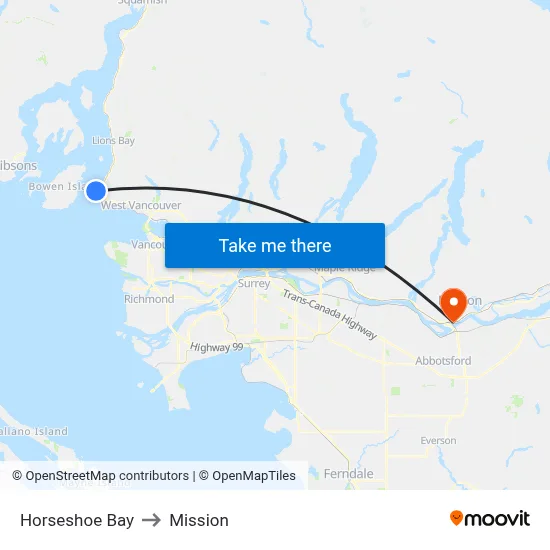 Horseshoe Bay to Mission map