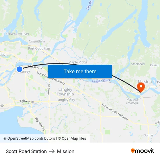 Scott Road Station to Mission map