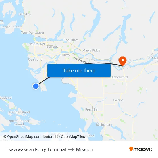 Tsawwassen Ferry Terminal to Mission map