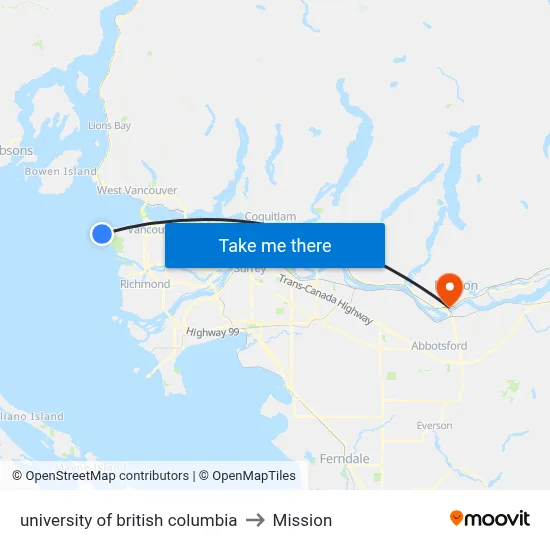 university of british columbia to Mission map
