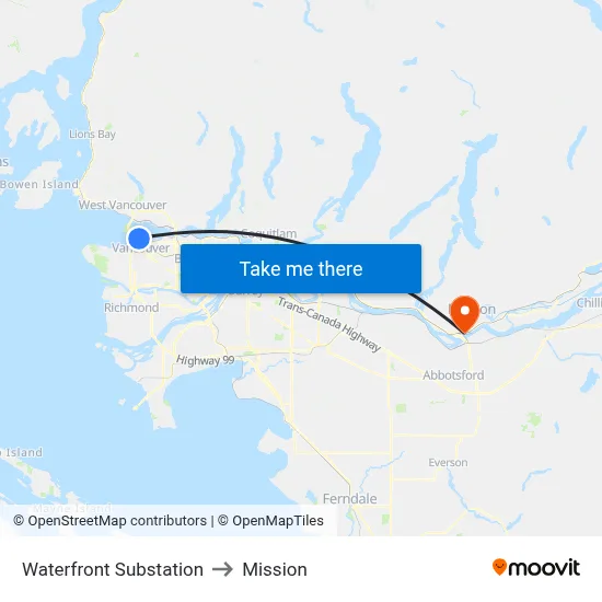 Waterfront Substation to Mission map
