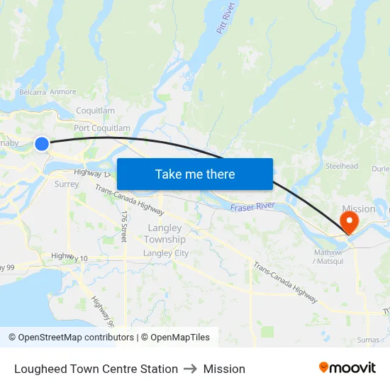 Lougheed Town Centre Station to Mission map