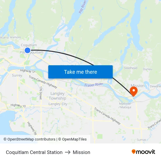 Coquitlam Central Station to Mission map