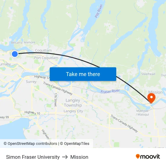Simon Fraser University to Mission map