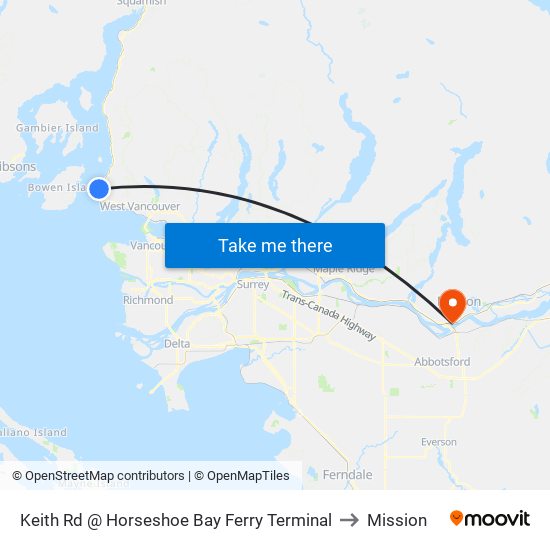 Keith Rd @ Horseshoe Bay Ferry Terminal to Mission map