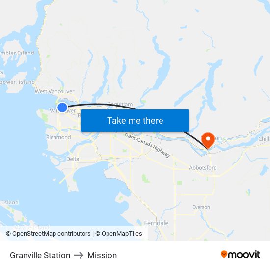 Granville Station to Mission map