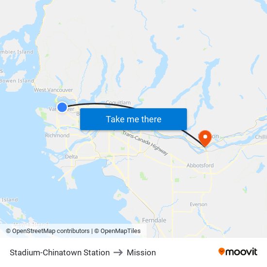Stadium-Chinatown Station to Mission map