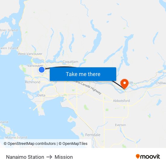 Nanaimo Station to Mission map