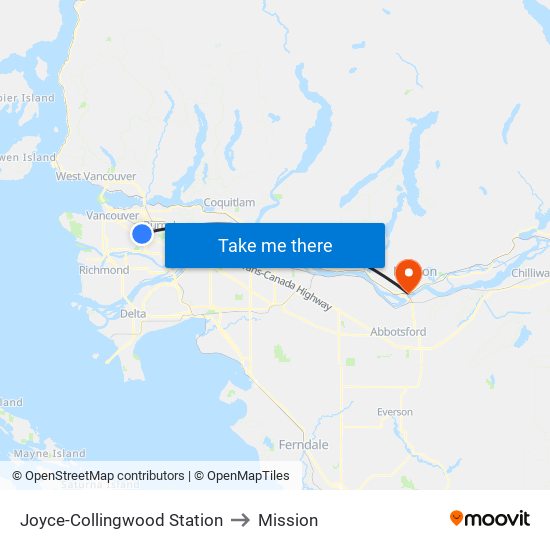 Joyce-Collingwood Station to Mission map