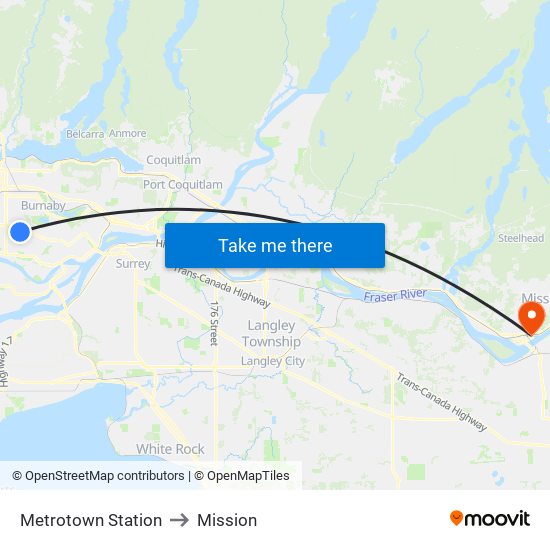 Metrotown Station to Mission map