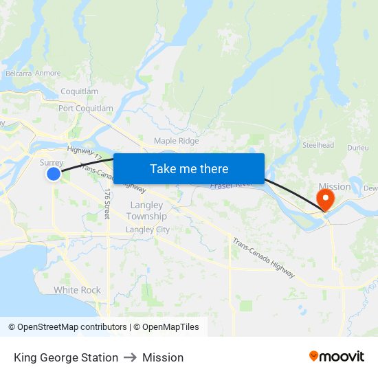 King George Station to Mission map