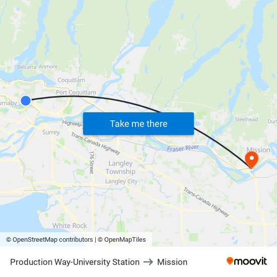 Production Way-University Station to Mission map