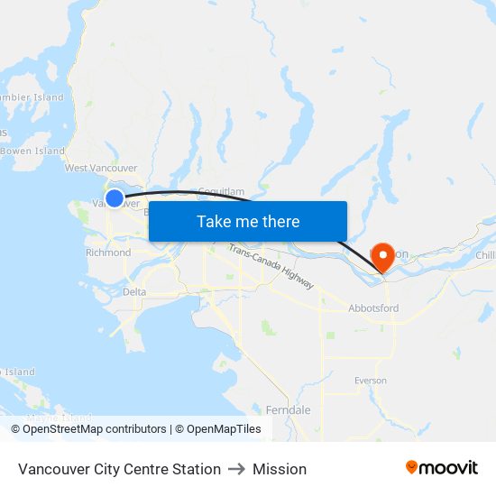 Vancouver City Centre Station to Mission map