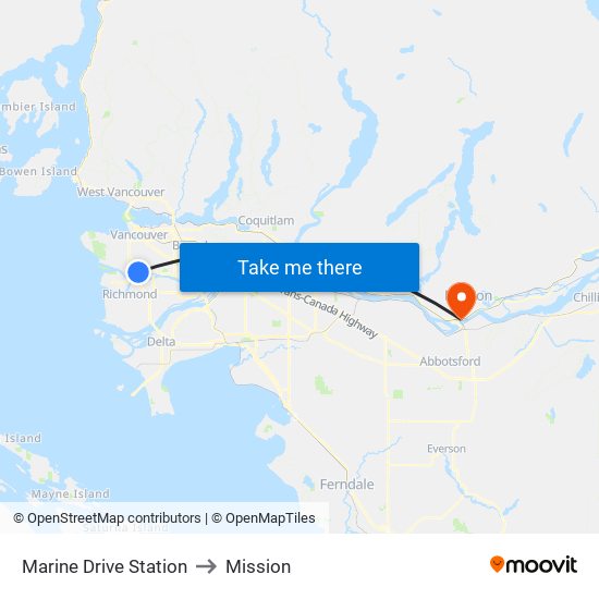Marine Drive Station to Mission map