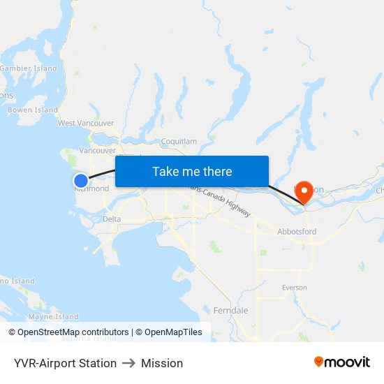 YVR-Airport Station to Mission map