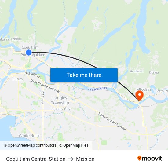 Coquitlam Central Station to Mission map