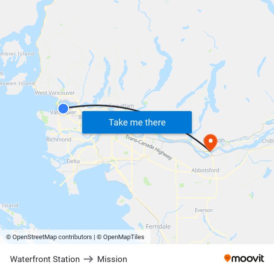 Waterfront Station to Mission map