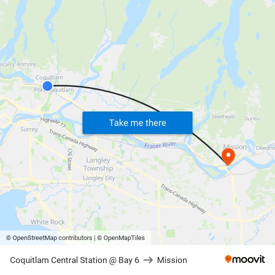 Coquitlam Central Station @ Bay 6 to Mission map