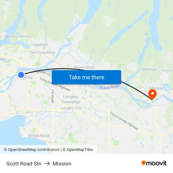 Scott Road Stn to Mission map