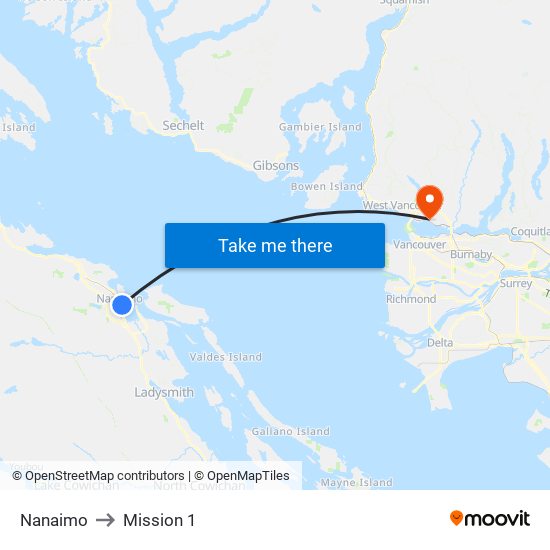 Nanaimo to Mission 1 map