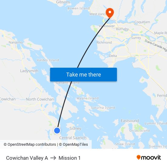 Cowichan Valley A to Mission 1 map