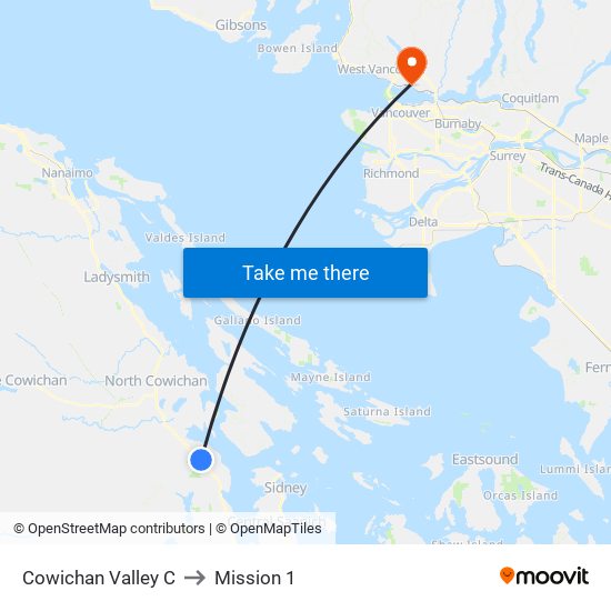 Cowichan Valley C to Mission 1 map
