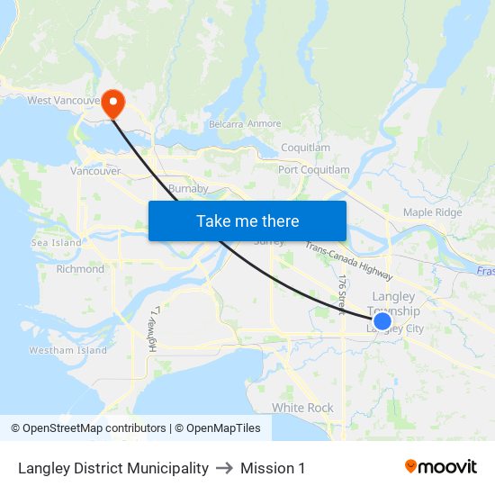 Langley District Municipality to Mission 1 map