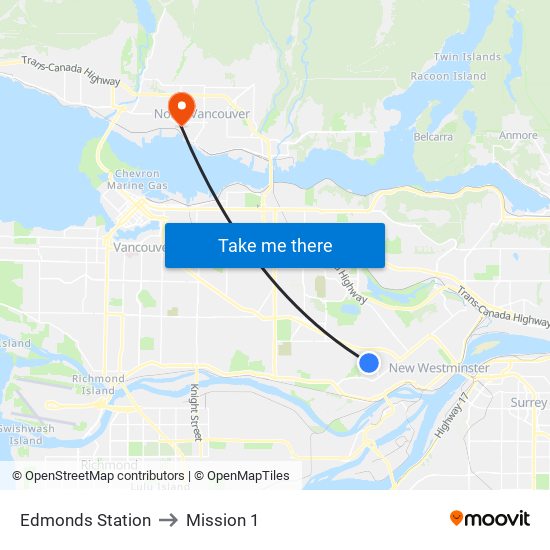 Edmonds Station to Mission 1 map