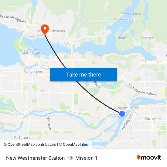 New Westminster Station to Mission 1 map