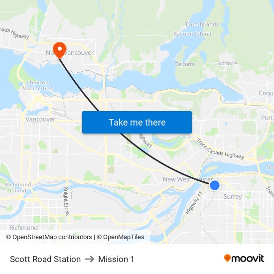 Scott Road Station to Mission 1 map