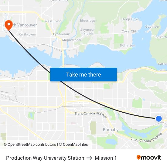 Production Way-University Station to Mission 1 map