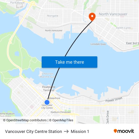 Vancouver City Centre Station to Mission 1 map