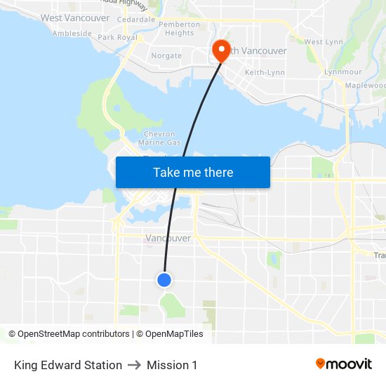 King Edward Station to Mission 1 map