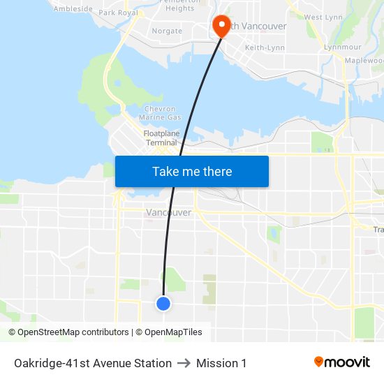 Oakridge-41st Avenue Station to Mission 1 map