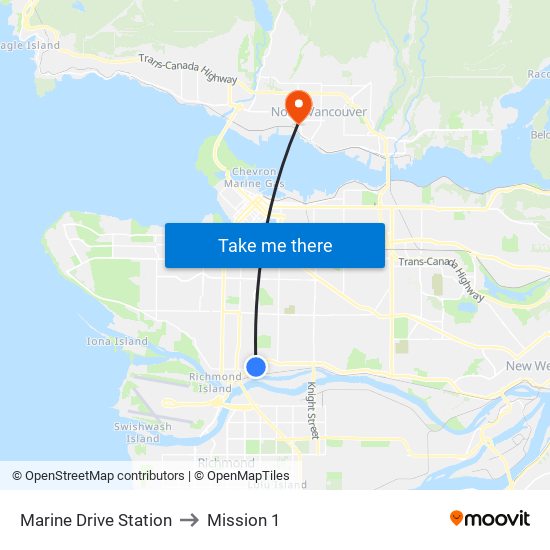 Marine Drive Station to Mission 1 map
