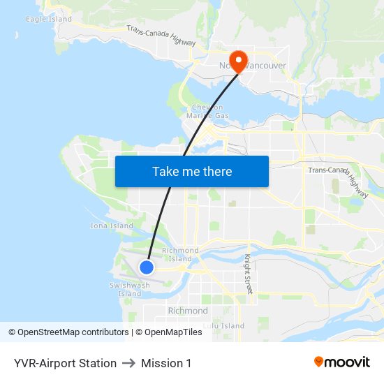 YVR-Airport Station to Mission 1 map