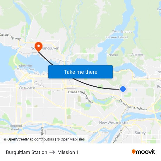 Burquitlam Station to Mission 1 map