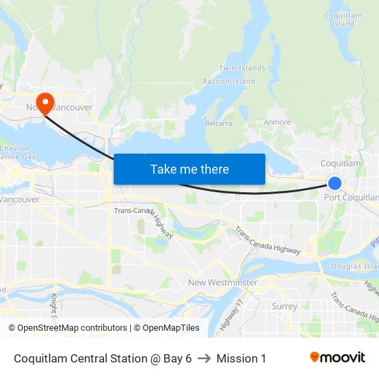 Coquitlam Central Station @ Bay 6 to Mission 1 map