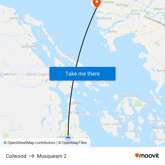Colwood to Musqueam 2 map