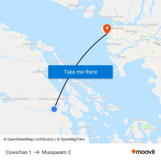 Cowichan 1 to Musqueam 2 map