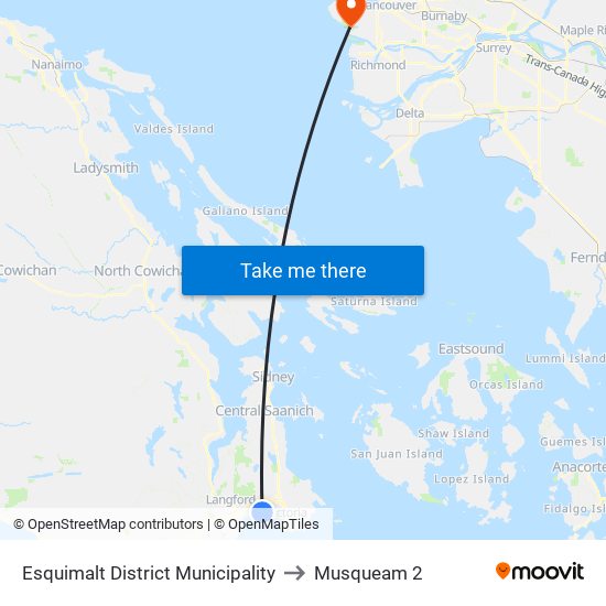 Esquimalt District Municipality to Musqueam 2 map