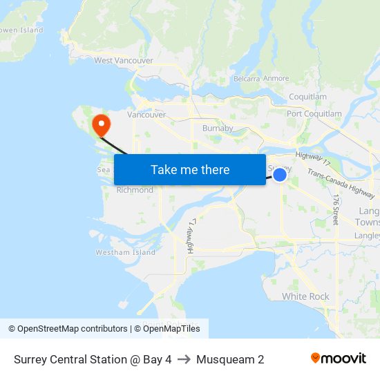 Surrey Central Station @ Bay 4 to Musqueam 2 map