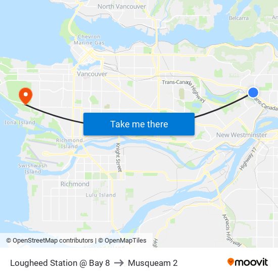 Lougheed Station @ Bay 8 to Musqueam 2 map