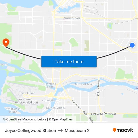 Joyce-Collingwood Station to Musqueam 2 map