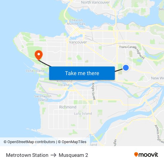 Metrotown Station to Musqueam 2 map