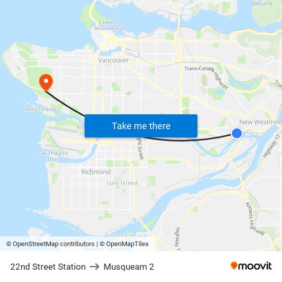 22nd Street Station to Musqueam 2 map