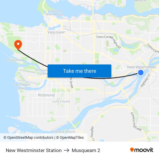 New Westminster Station to Musqueam 2 map